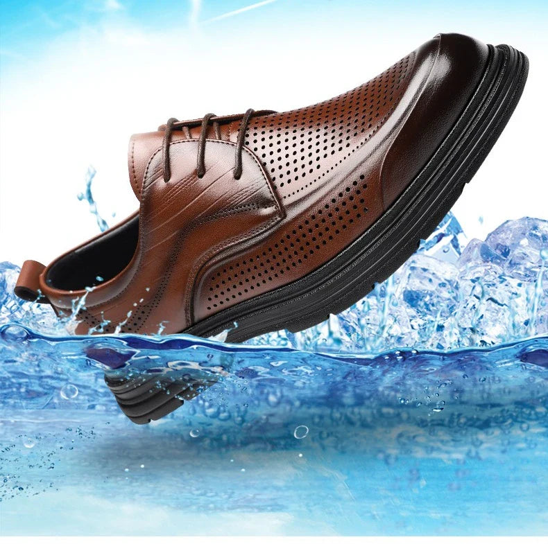 2026 New Men's Breathable Hollow Out Leather Oxford Shoes Formal Business Dress Shoes for Man Summer Autumn Platform Shoe Male