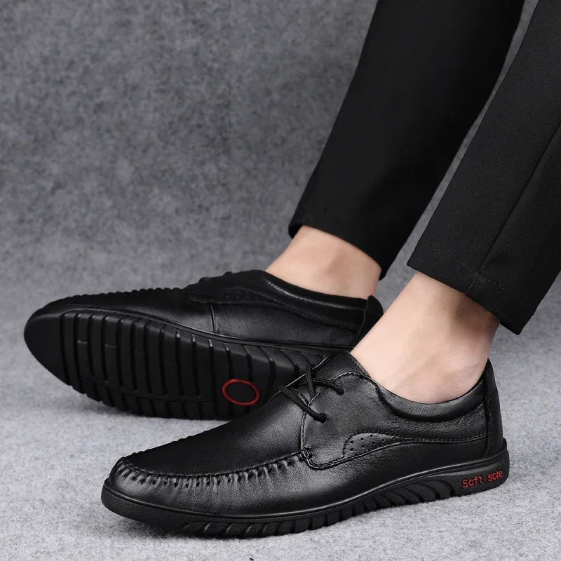 Italian Brand Men's Genuine Leather Casual Shoes Handmade Soles Loafers Lace Up Breathable That's Oxford Shoes for Summer