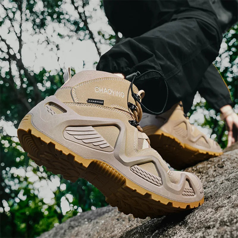 Men's Hiking Shoes Platform Outdoor Boots Men Leather Trekking Sneakers Climbing Hunting Sneaker Male Versatile Work Boots Botas