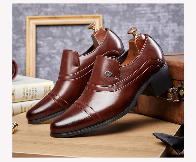 Men Business Formal Height Increasing Leather Shoes Classic Retro Elevated Loafers Lift Dress Shoes for Wedding Banquet Office