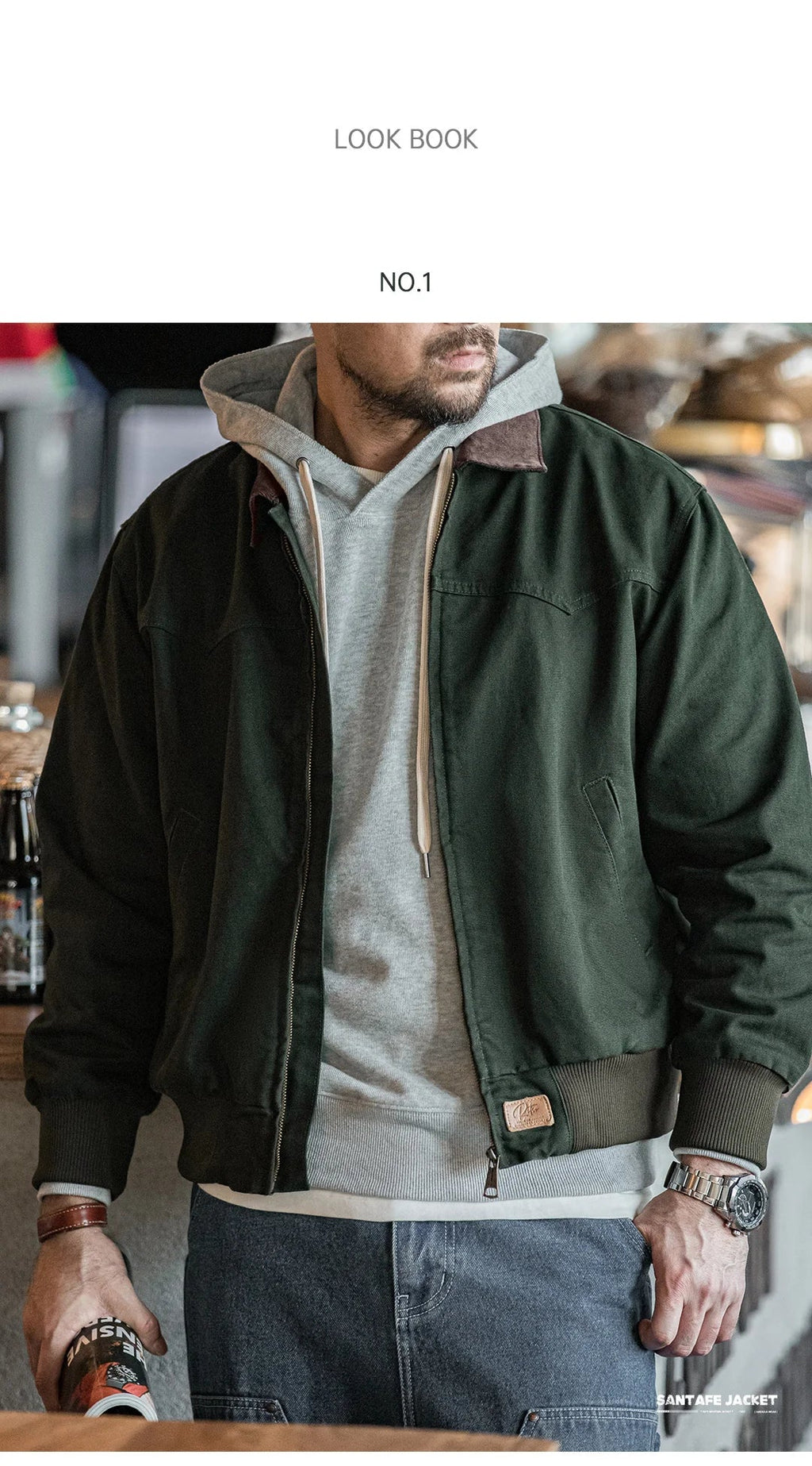 Retro Heavyweight Santafe Canvas Jackets Cotton Corduroy Lapel Ribbed Hem Cuffs Short Jacket for Men's Autumn Overcoat