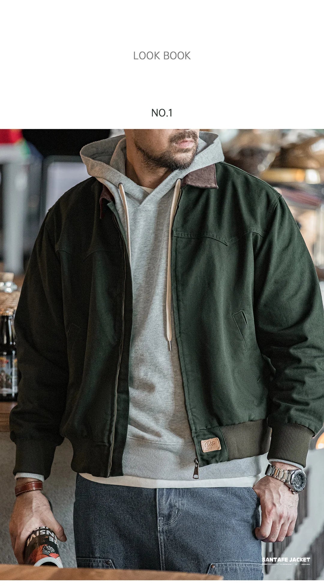 Retro Heavyweight Santafe Canvas Jackets Cotton Corduroy Lapel Ribbed Hem Cuffs Short Jacket for Men's Autumn Overcoat