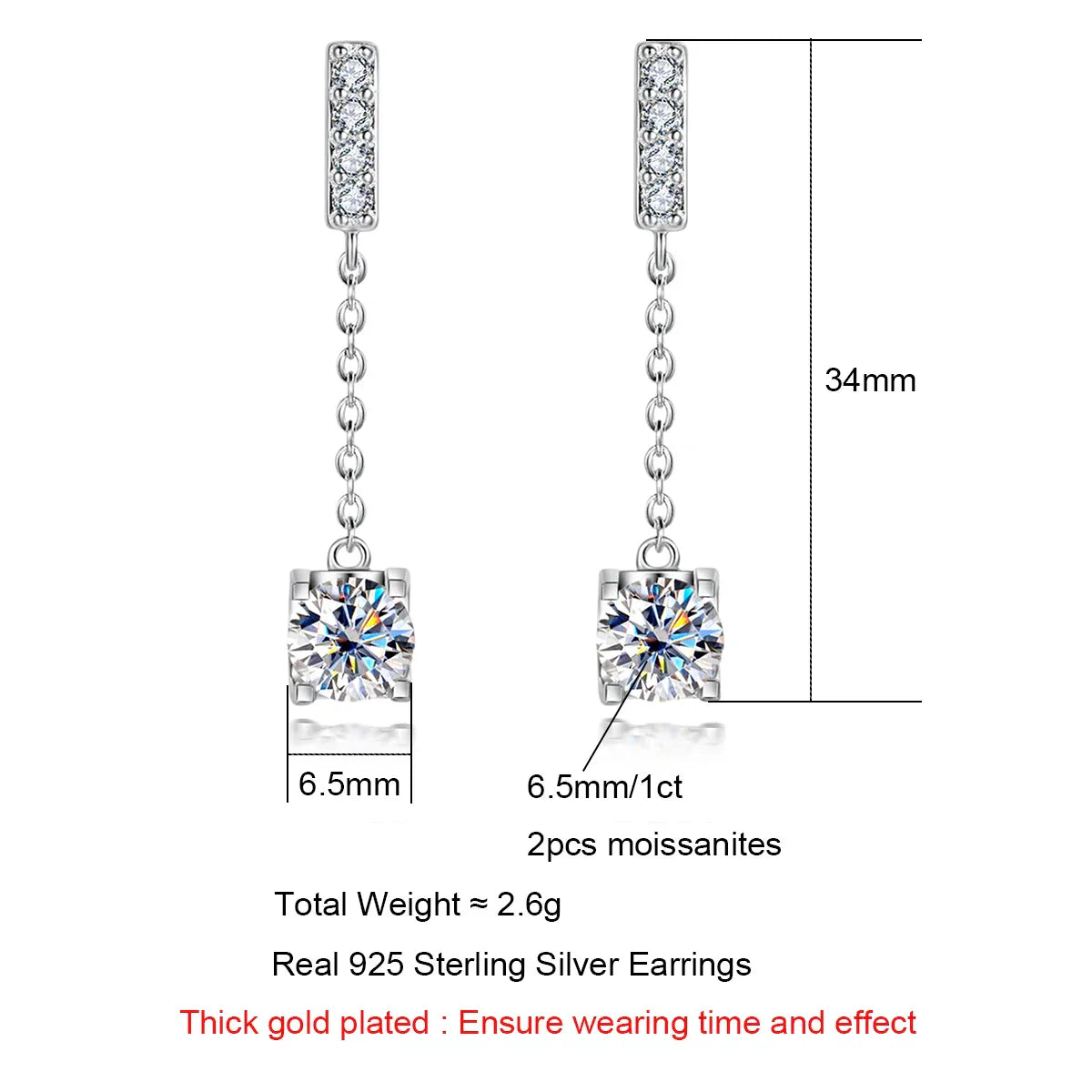 1 Carat D Color Moissanite Diamond Classic Earrings 18K White Gold Plated Charm Earrings For Women Jewelry Wholesale