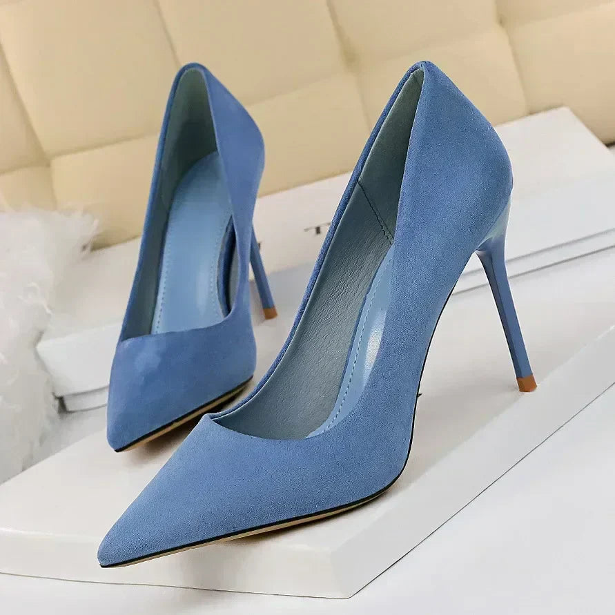 Women 9cm High Heels Daily Party Colorful Suede Pumps Female Scarpins Stiletto Evening Banquet Red Yellow Shoes Plus Size 34-43