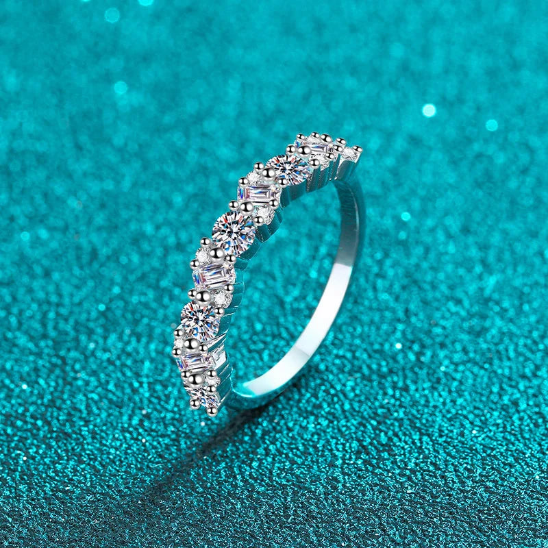 Emerald Cut Round Cut Full Moissanite Ring for Women Sparkling 925 Sterling Silver Lab Diamond Wedding Band Fine Jewelry