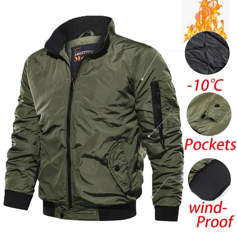Men’s military bomber jacket, windproof autumn winter casual outdoor coat, plus size M–5XL