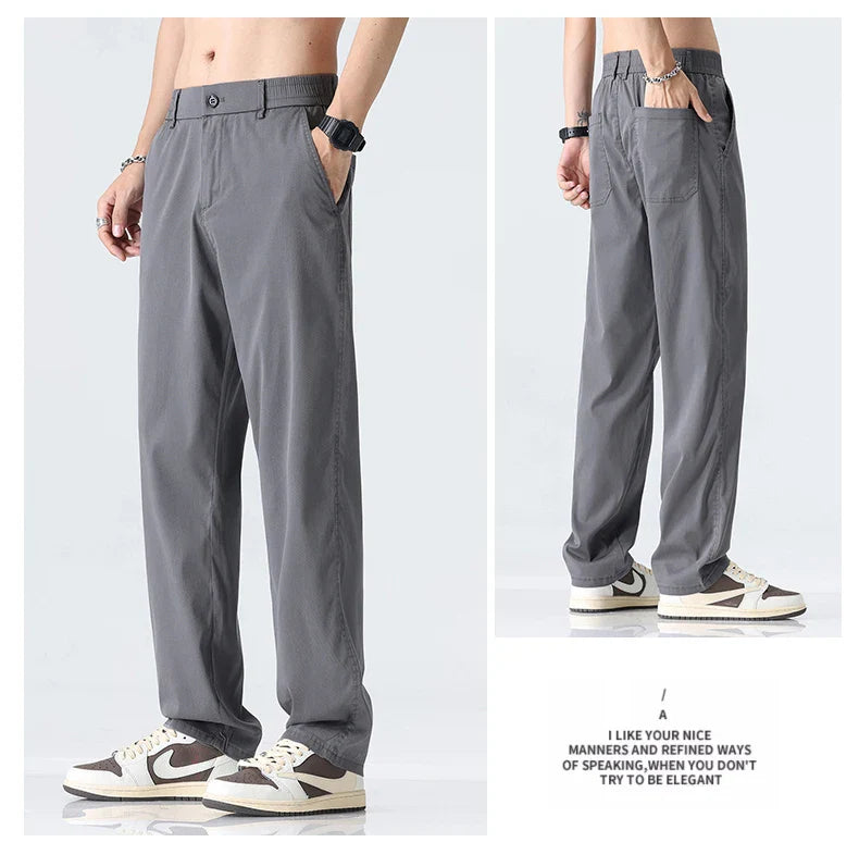 Coffee Ultra-thin Wide Pants Men Lyocell Fabric Breathable Soft Straight Casual Trousers Loose Simple Male Sweatpants