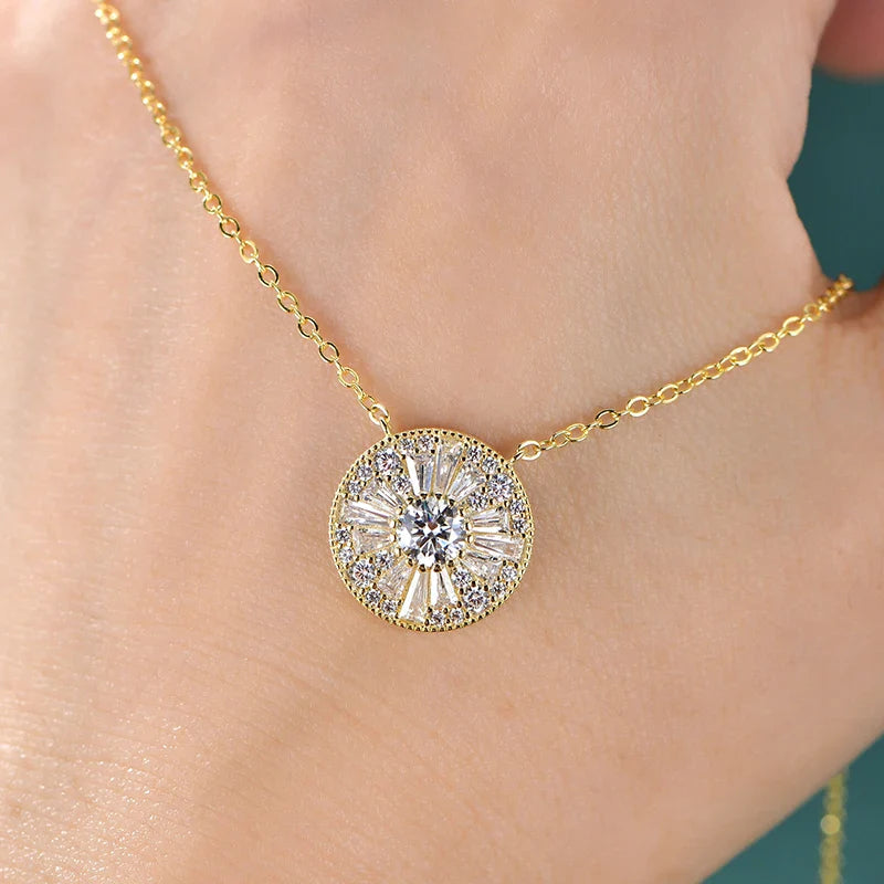 GRA Certified D VVS1 5mm Moissanite Round Charm Pendant Necklace Chain for Women 14K Gold Filled Fine Neck Jewelry Gift
