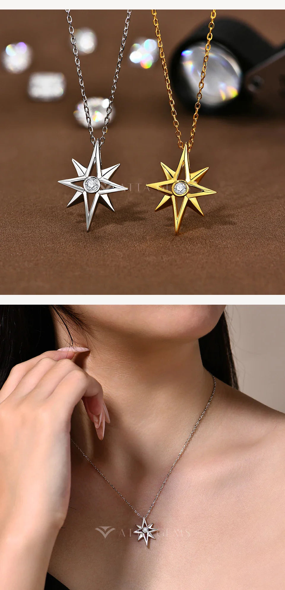 Star Moissanite Pendant Necklace for Women D Color Round Cut 3.0mm Lab Diamond S925 Silver 18K Gold Plated Fine Jewelry