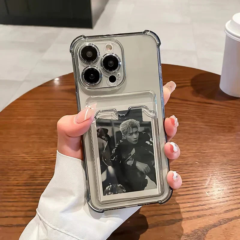 Wallet Card Holder Clear Soft Cases For iPhone 16 Pro Max 13 11 15 14 12 Pro Max Pro Plus XR 7 8 SE Card Slots Cover Small Card