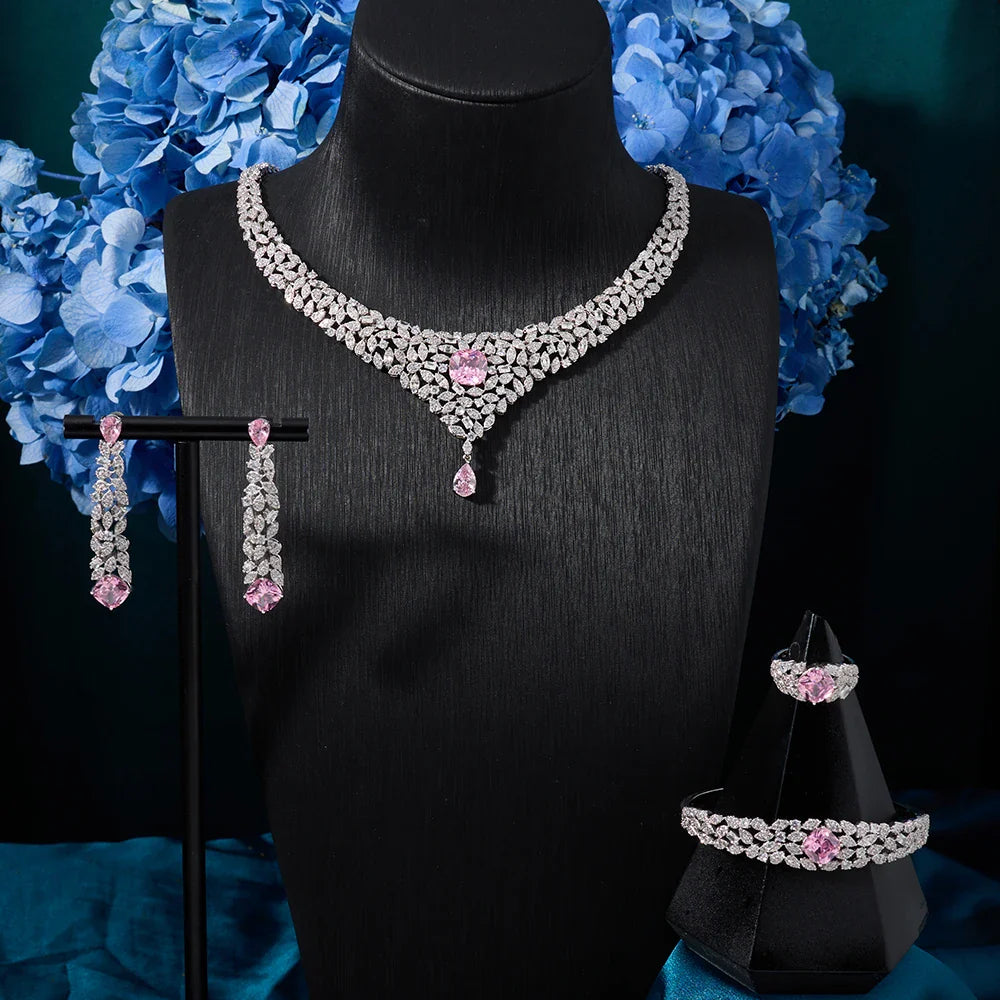 Women Necklace Sets Cubic Zirconia Bridal Jewelry DuBai Saudi Wedding Engagement Party Festival Jewel Accessory
