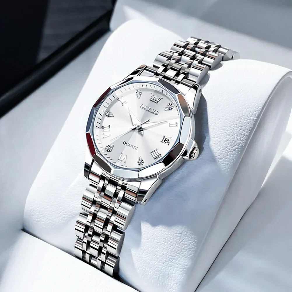 Elegant Fashion Women's Watches Luxury Brand Original Quartz Watch for Ladies Waterproof Stainless Steel Luminous Date