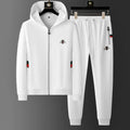 Spring Autumn Men's Sets Luxury Bee Printed Zipper Sweatshirt Solid Color Leisure Sports Elastic Wasit Pants Man Suits