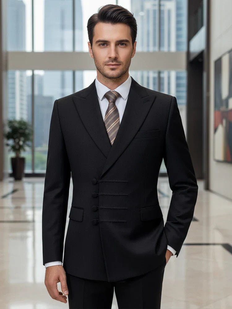 Elegant man suit for wedding grey Slim Fit Double Breasted Multiple buttons Casual Business man 2 piece party outfit