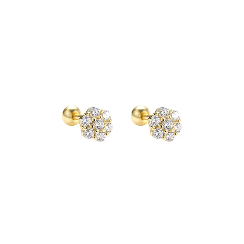 925 Sterling Silver Fashion Simple Golden Flower Beads Small Stud Earrings for Women Teen Piercing Jewelry Accessories