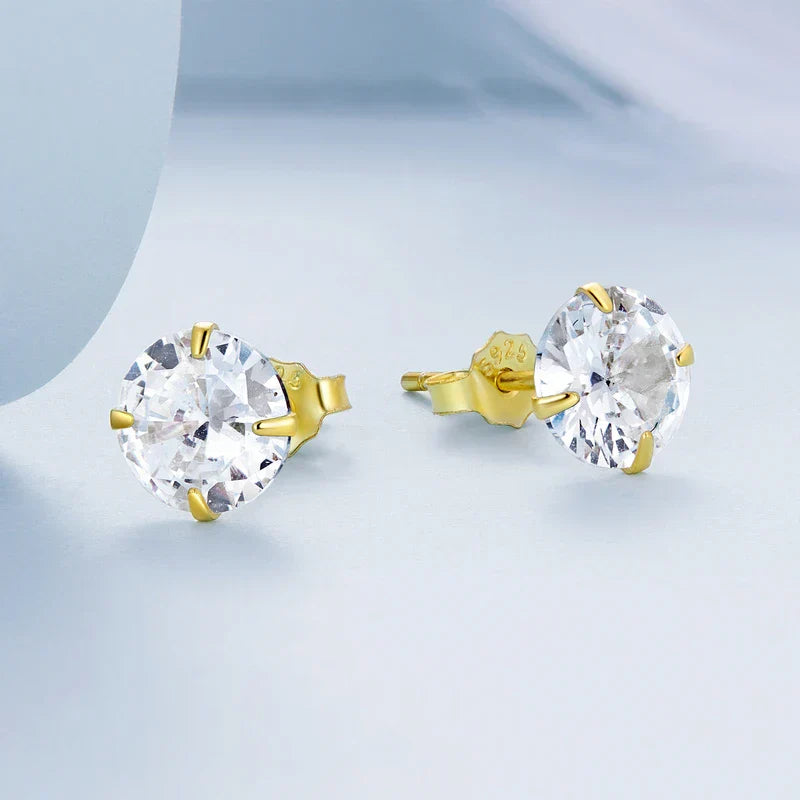 CZ Stud Earrings 925 Sterling Silver Platinum Plated Round Cubic Zirconia Hypoallergenic Barbell Earrings 4-7mm