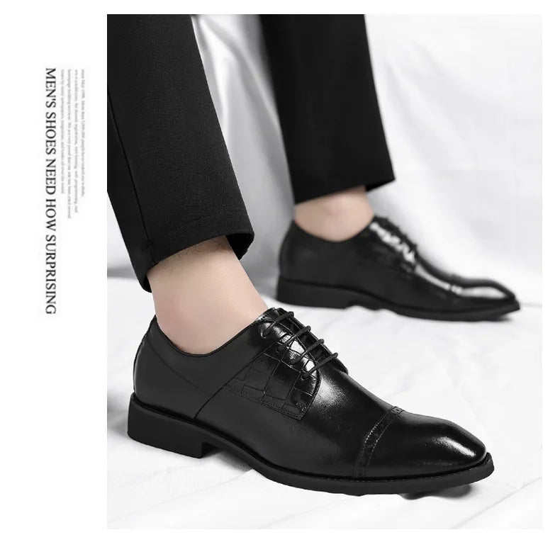 Men's Big Size 39-48 Black Leather Cap-Toe Oxford Shoes New Formal Business Dress Shoes Male Spring Autumn Wedding Shoe for Man