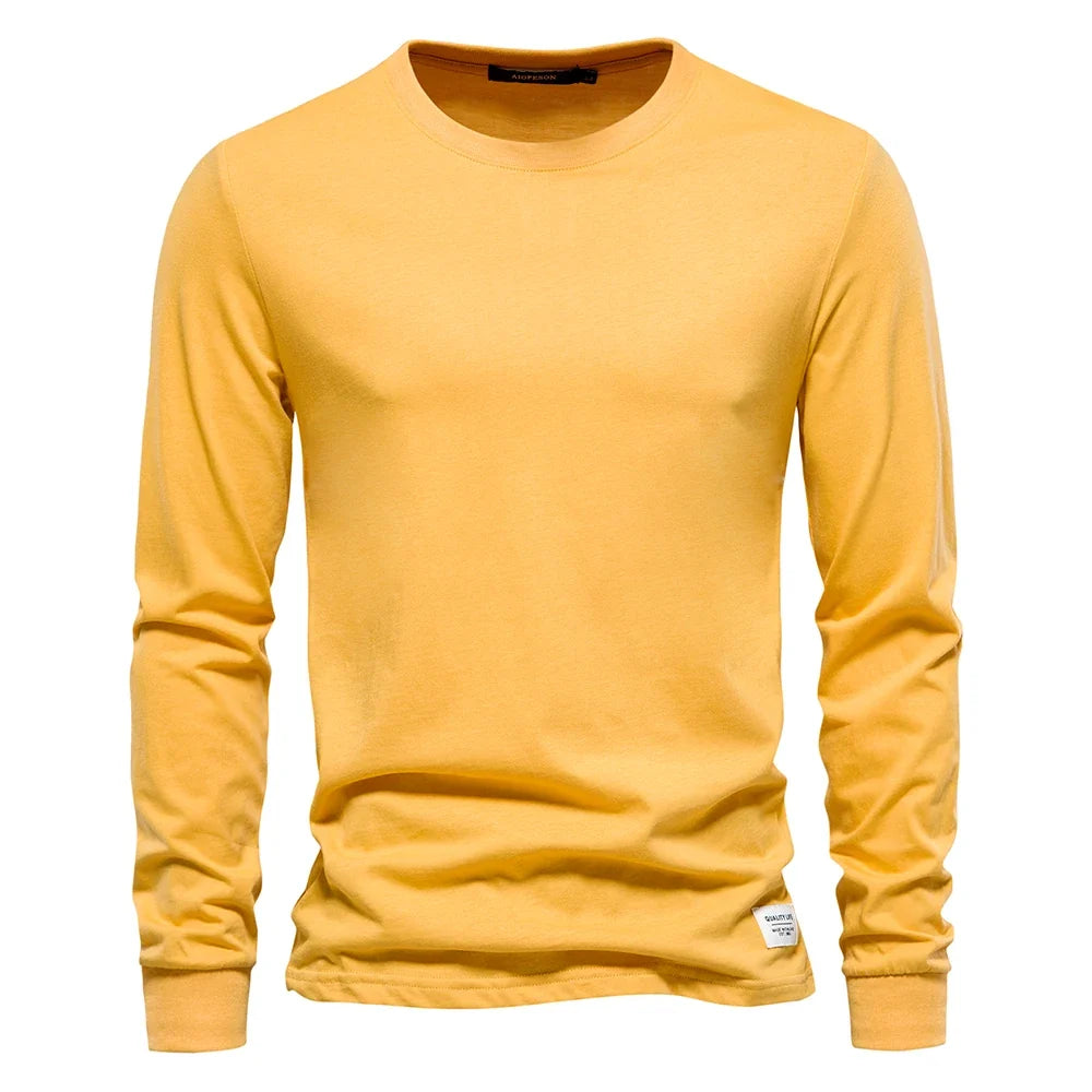 Solid Color Cotton T Shirt Men Casual O-neck Long Sleeved Mens Tshirts Spring Autumn High Quality Basic T-shirt Male
