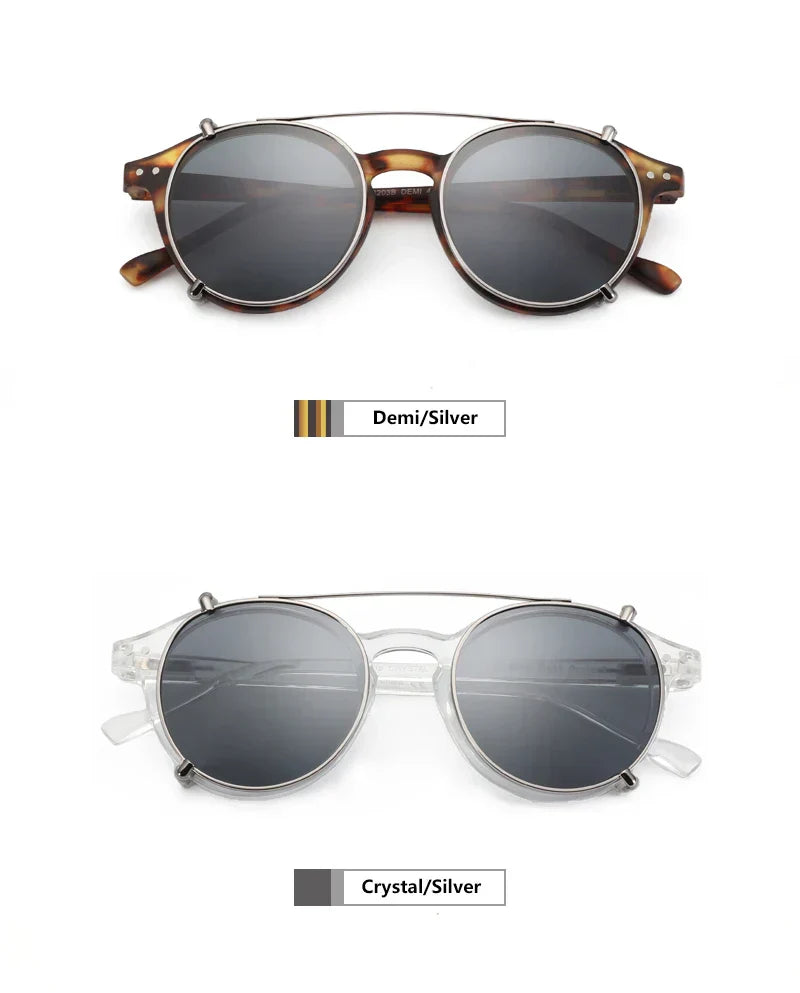 Steampunk Style Glasses (Anti Blue Light Blocking Eyewear) + Clip Lenses（Polarized Sunglasses Clips）for Women Men