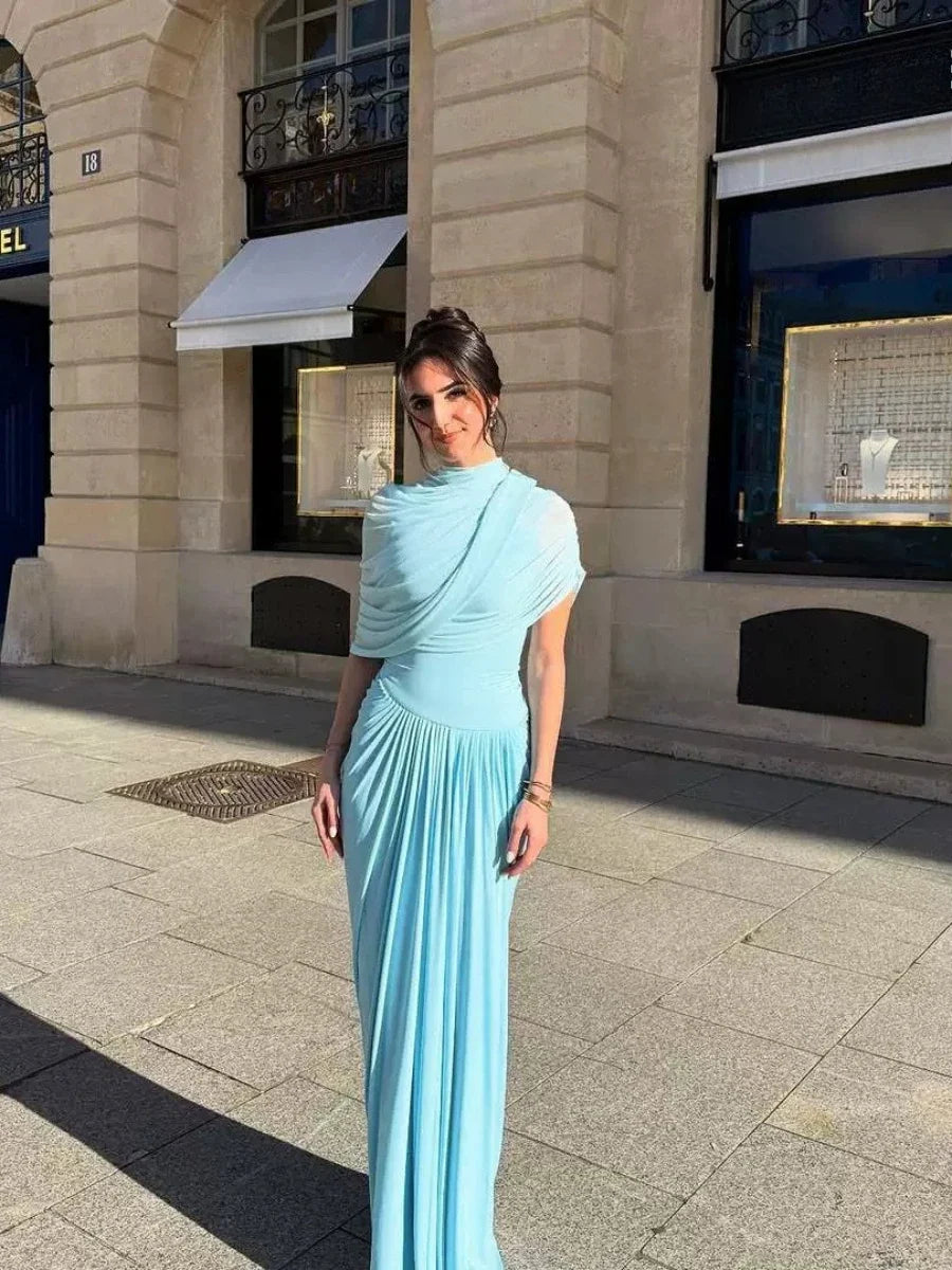 Suninheart Women Elegant Bodycon Maxi Dress Ruffled Long Mesh Dress Sexy Blue Vacation Wedding Guest Party Dresses