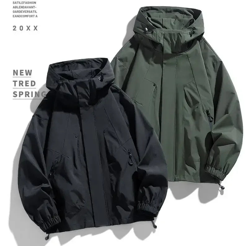 Softshell 8XL Men Jacket Hooded Windbreaker Trench Oversize 6XL 7XL Plus Size Waterproof Black Bomber Camping Loose Thin Coats