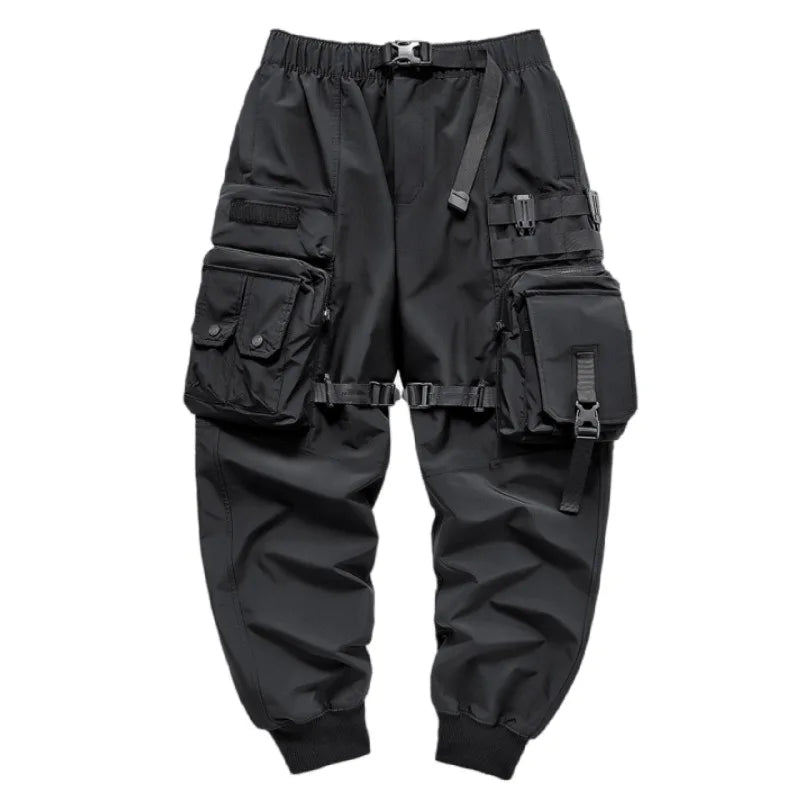 بنطال كارجو تكتيكي بتقنية techwear متعدد الجيوب وربطات وشريط
