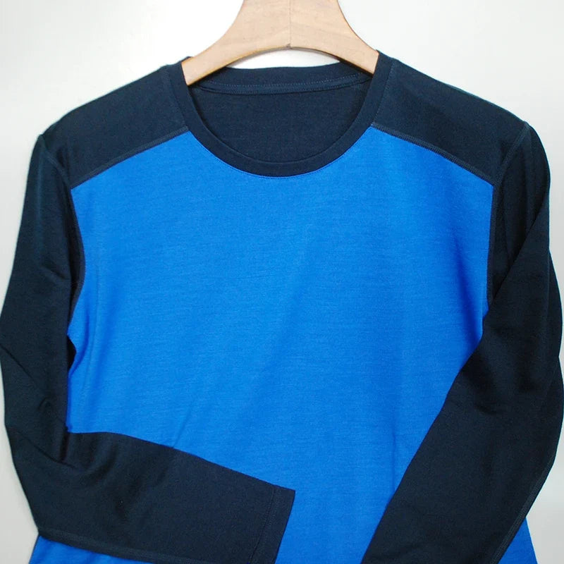 100% Merino Wool men long sleeve T Shirt Thermal Base Laye Wool Shirt 200gsm Wicking Breathable Anti-Odor
