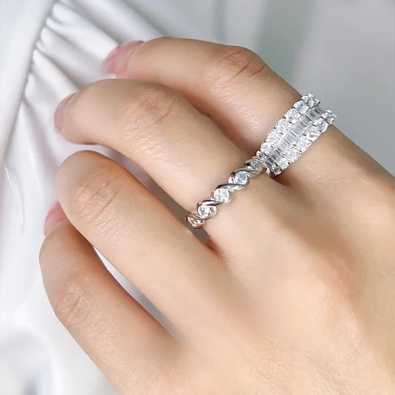 Wide T-shaped diamond ring for women, cool style 925 silver index finger ring, niche design, light luxury daily layering