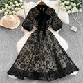 Elegant Flocking Tulle Flower Long Dresses