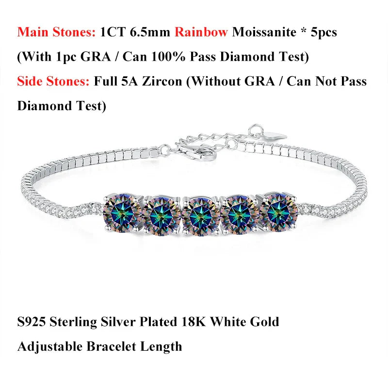 Pink Blue Green Moissanite Diamond Link Bracelet 6.5mm 5cttw for Woman 925 Silver Plated 18K Adjustable Chain Bracelets