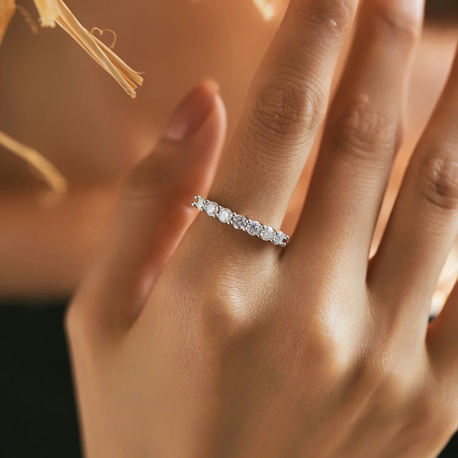 Moissanite Wedding Band 925 Sterling Silver Ring Platinum Plated Lab Diamond Stackable Crown Jewelry For Women Gifts