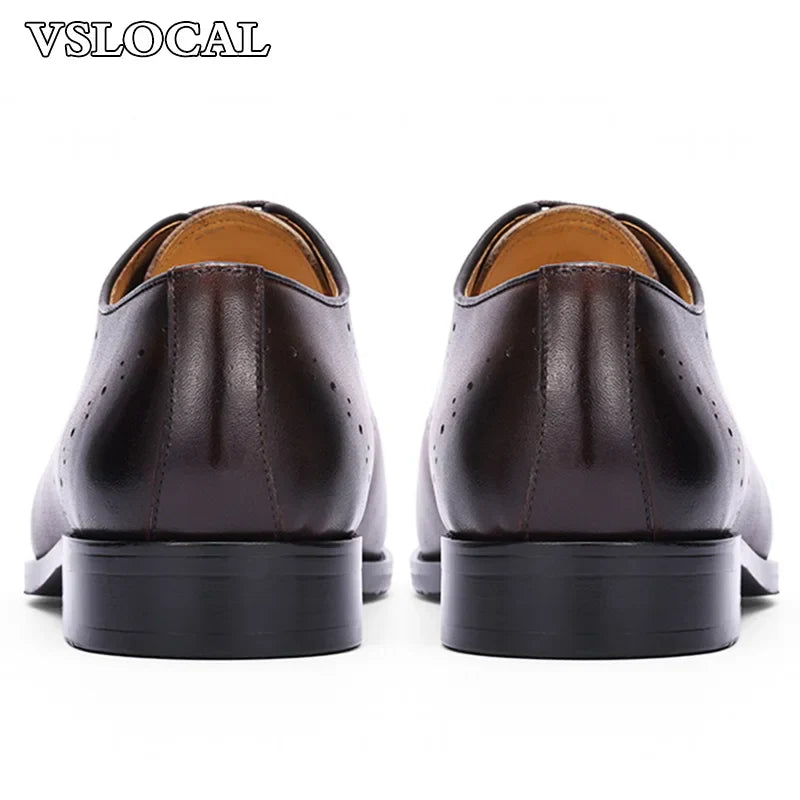 Luxury Men's Oxford Shoes Lace up Brogues Pointed Casual Mens Dress Shoes Coffee Wedding Business Leather Shoes For Men