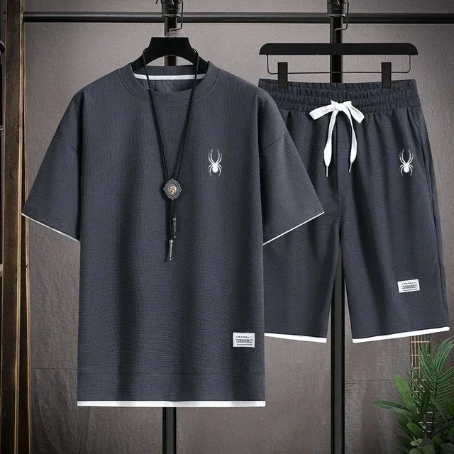 Men's short sleeved T-shirt and sports shorts set casual sportswear Korean fashion summer