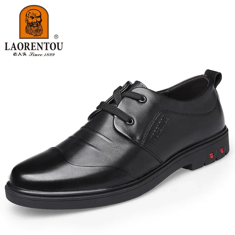 LAORENTOU men's business casual leather shoes, genuine leather, breathable Korean casual men's shoes, thick soles 83581