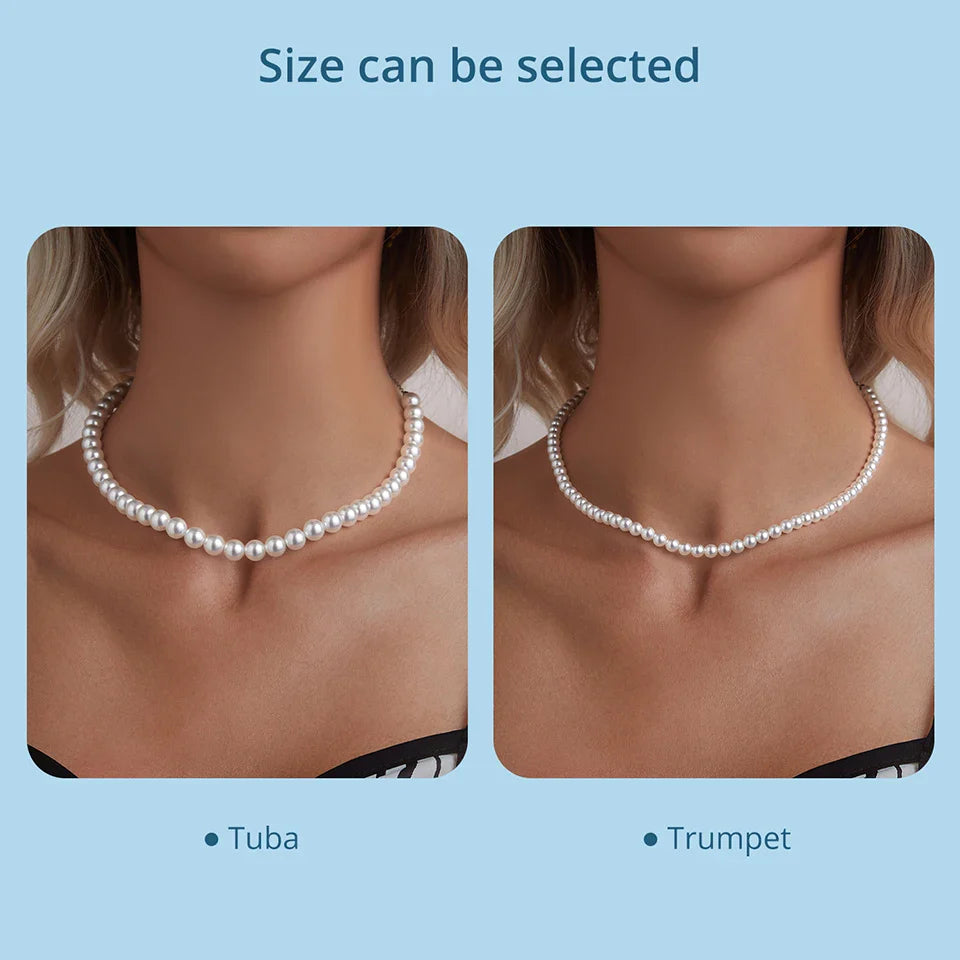 White Pearl Necklace for Women, 925 Silver Adjustable Clasp Chain Faux Pearl Beaded Necklace Bridal Wedding Jewelry