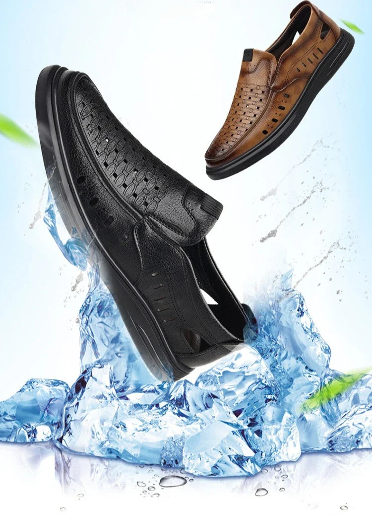 Spring Summer New Hallow Breathable Loafers for Men Fashion Casual Leather Shoes Male Solid Color Soft Sole Designer Shoes Man