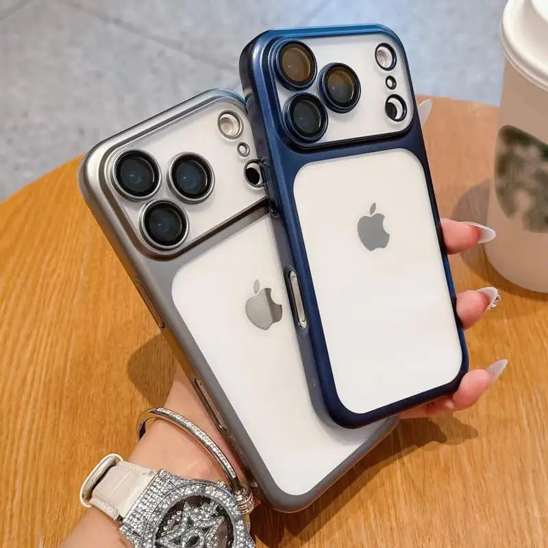 Luxury Frosted Translucent PC Phone Case for Iphone 17 Pro Max 17Air Plating Frame Lens Film Protection Anti-fall Phone Cover