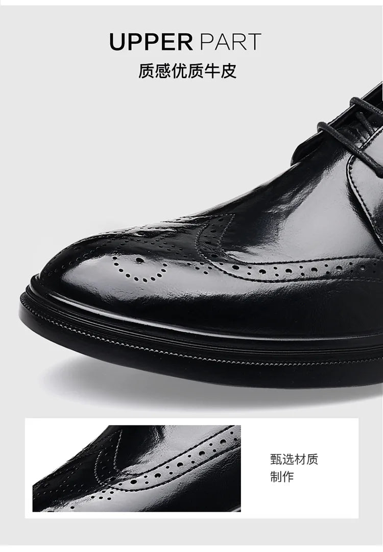 2026 Spring Autumn New Brogue Shoes for Men Solid Color Leather Dress Shoes Male Fashion Business Casual Wedding Shoe Man