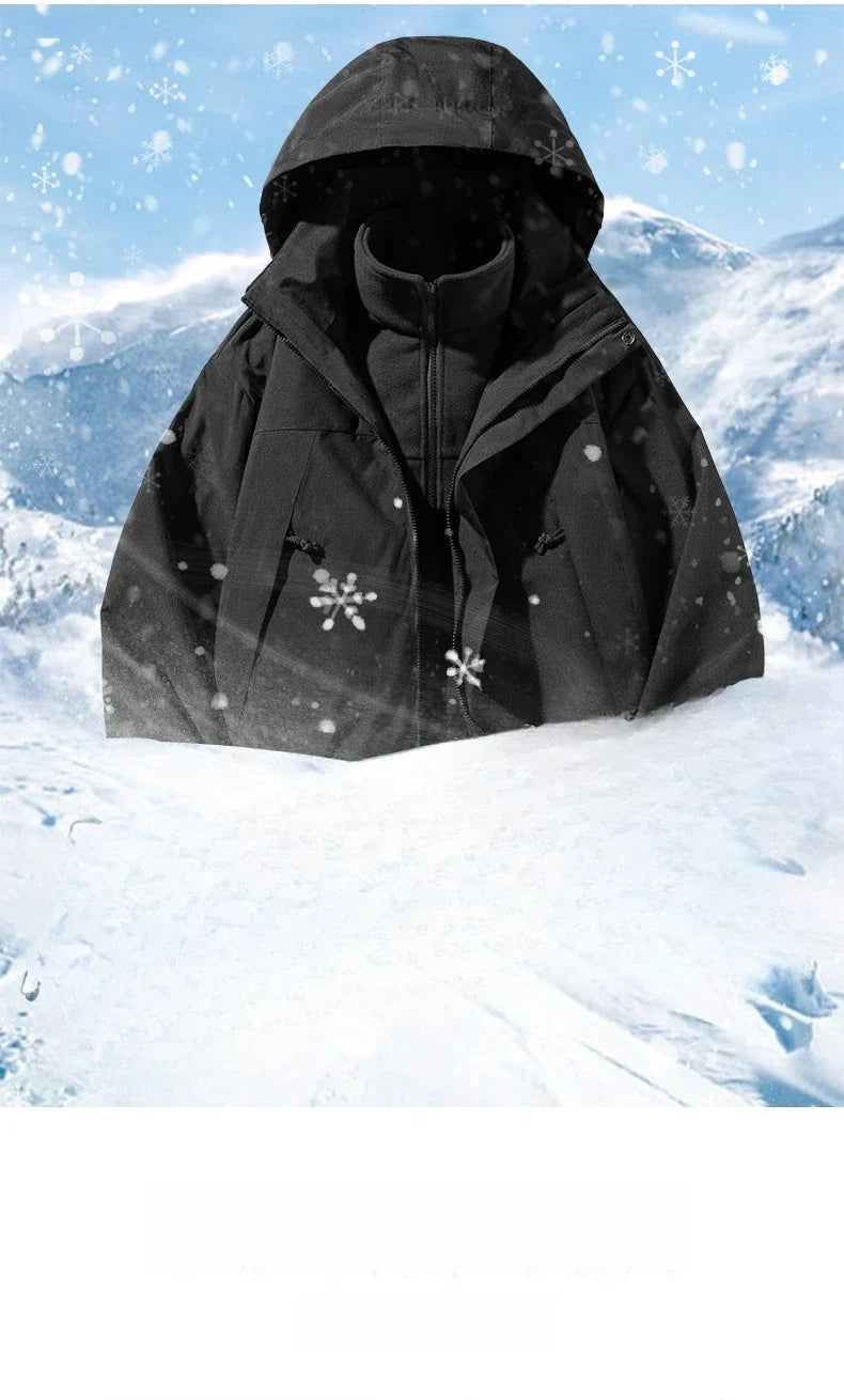 New Three-in-one Outdoor Jackets Simple Fashion Suitable Men Women Wear Waterproof Breathable Fabric Camping Skiing Warm Jacket
