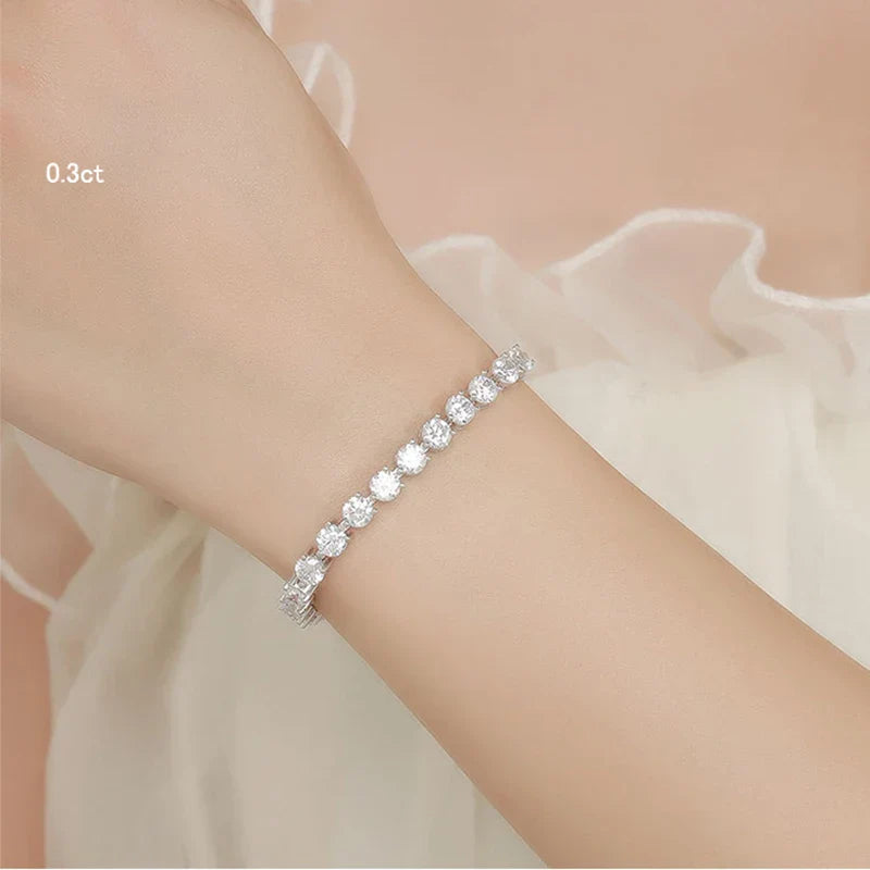 3 Prong 2.5mm 3mm Full D Color Moissanite Diamond Tennis Bracelet for Women 925 Silver Link Chain Spring Buckle Bracelets