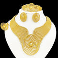 Africal Gold Color Big Jewelry Set Hollow Out Design Necklace Bracelet Earring Ring For Women Bridal Wedding Jewellery Gift