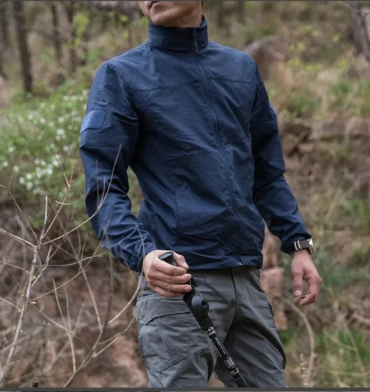 Summer Lightweight Tactical Jacket Men's Windbreaker Thin Skin Hooded Raincoat Quick Dry Breathable Waterproof Jacket