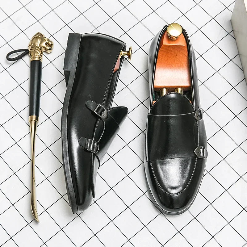 Man Leather Shoes Formal Monk Man Business Office Male Casual Dress Derby Shoes Buckle Wedding Party Luxury Botas Para Hombre