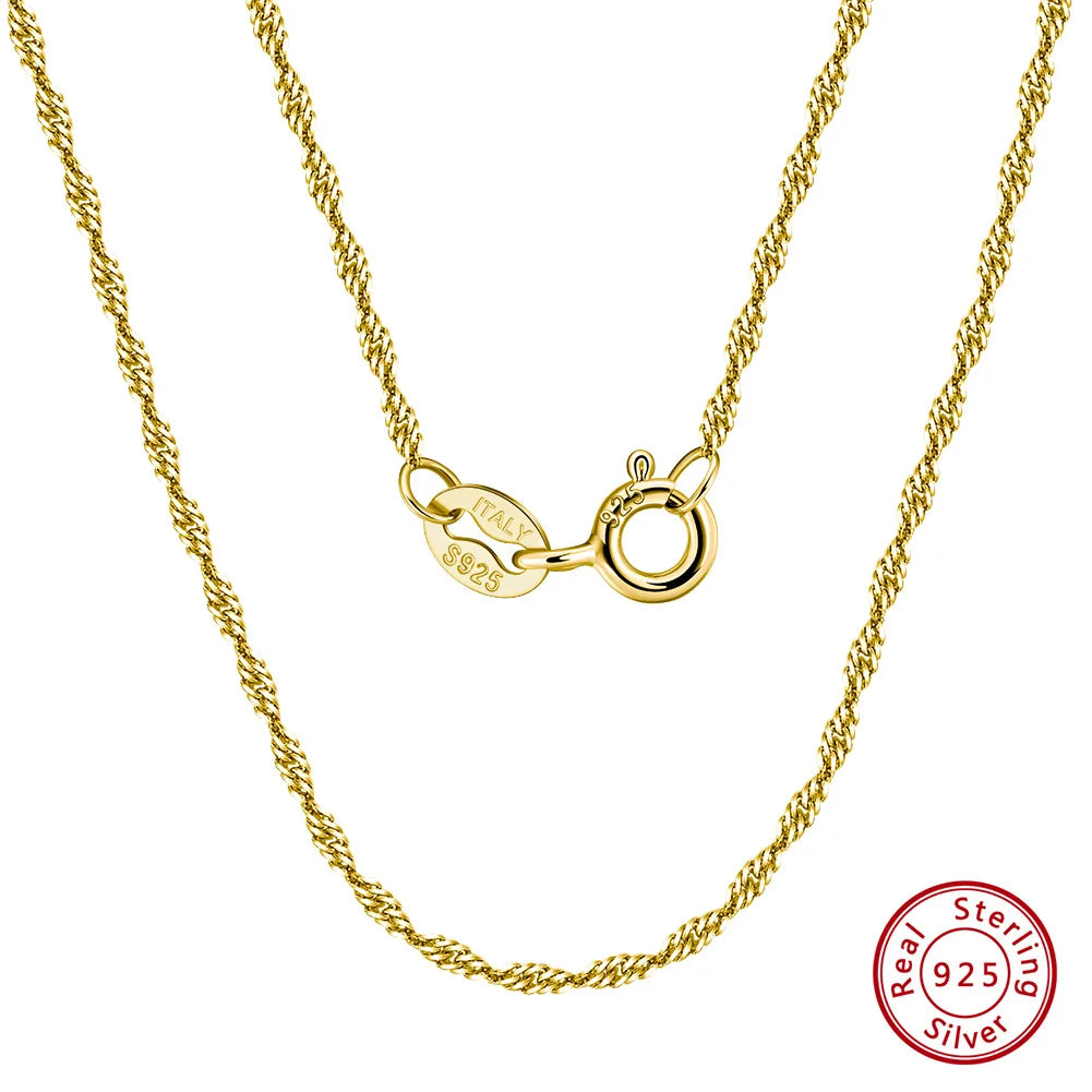 1.5mm Width Singapore Twisted Chain Necklace Solid 925 Sterling Silver Hiphop Classic Style Twist Choker Chain SC02