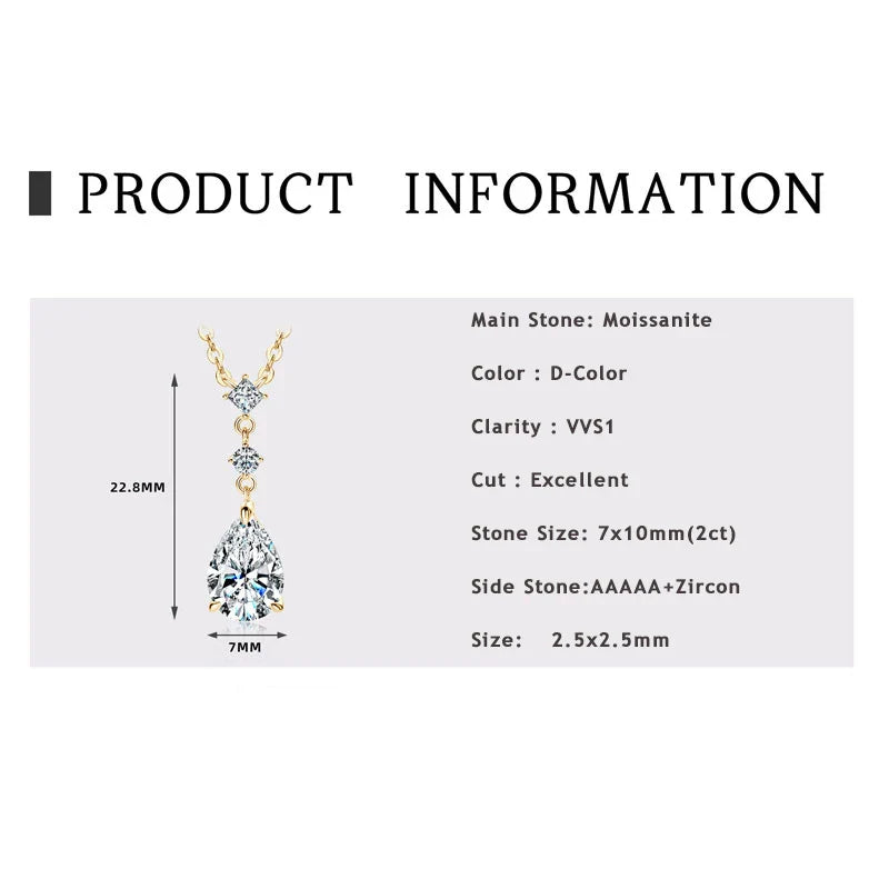 Exquisite 7x10mm Pear Cut Moissanite Pendant Necklace With Certificate for Women 925 Sterling Silver Chains Jewerly Gift