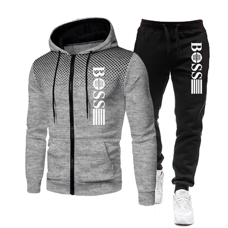 2026 New Men's zippered hoodie + Casual Pants Set for Autumn and Winter fashion Fitness and Warm sportswear Two-piece set
