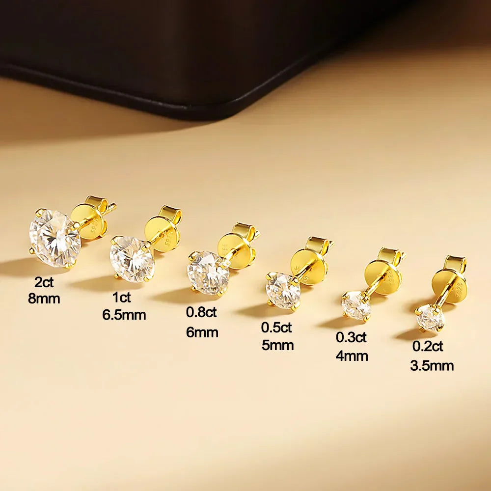 0.2-5ct Moissanite Stud Earring for Women Men Round D Color Diamond 925 Sterling Silver 18K Gold Plated Jewelry with Certificate