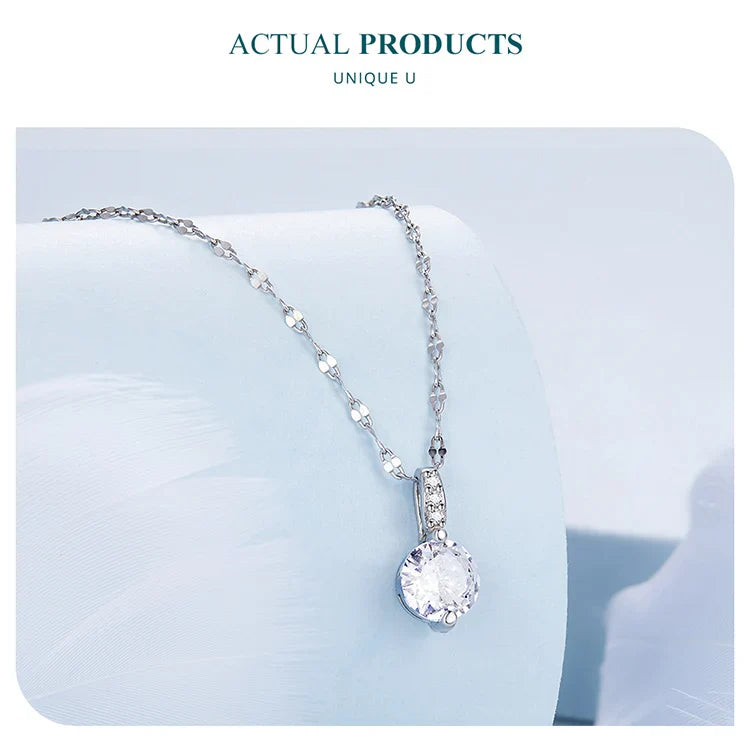 925 Sterling Silver Simple Clear Zircon Pendant Necklace for Women Wedding Engagement Anniversary Fine Jewelry BSN273