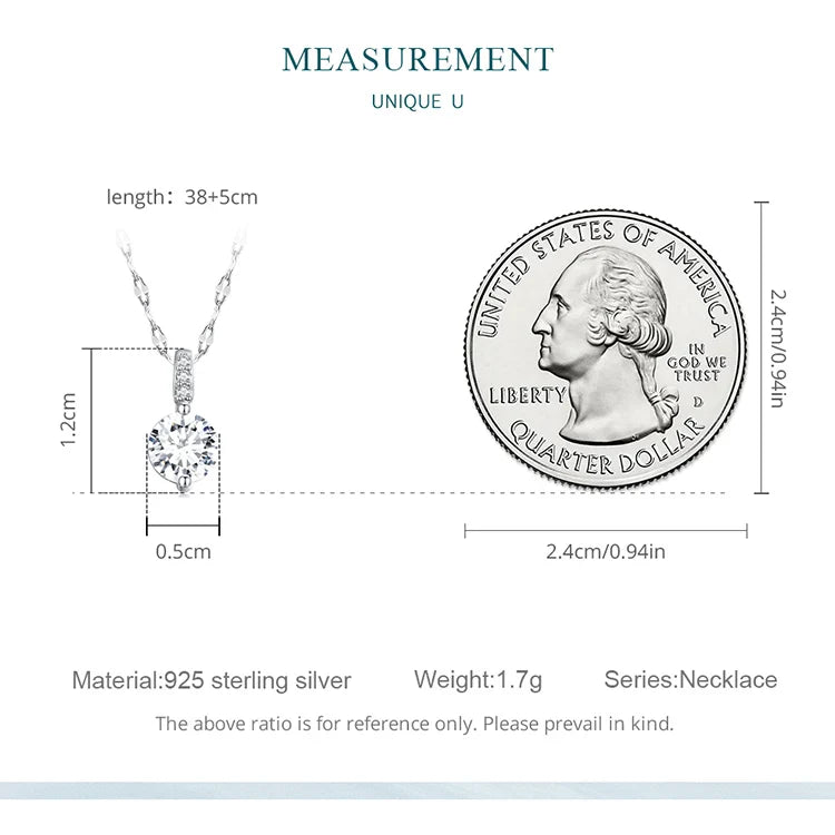 925 Sterling Silver Simple Clear Zircon Pendant Necklace for Women Wedding Engagement Anniversary Fine Jewelry BSN273
