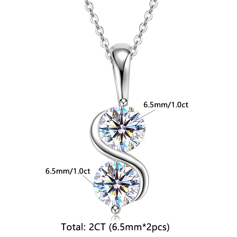 GRA Certified 1CT Moissanite Round Pendant Necklaces for Women 925 Sterling Silver Fine Jewelry Chains for Wedding Gift